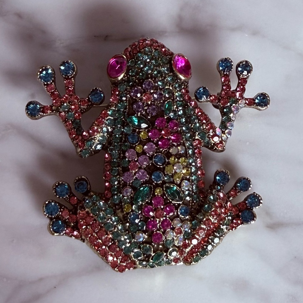 Colorful Rhinestone Frog Brooch